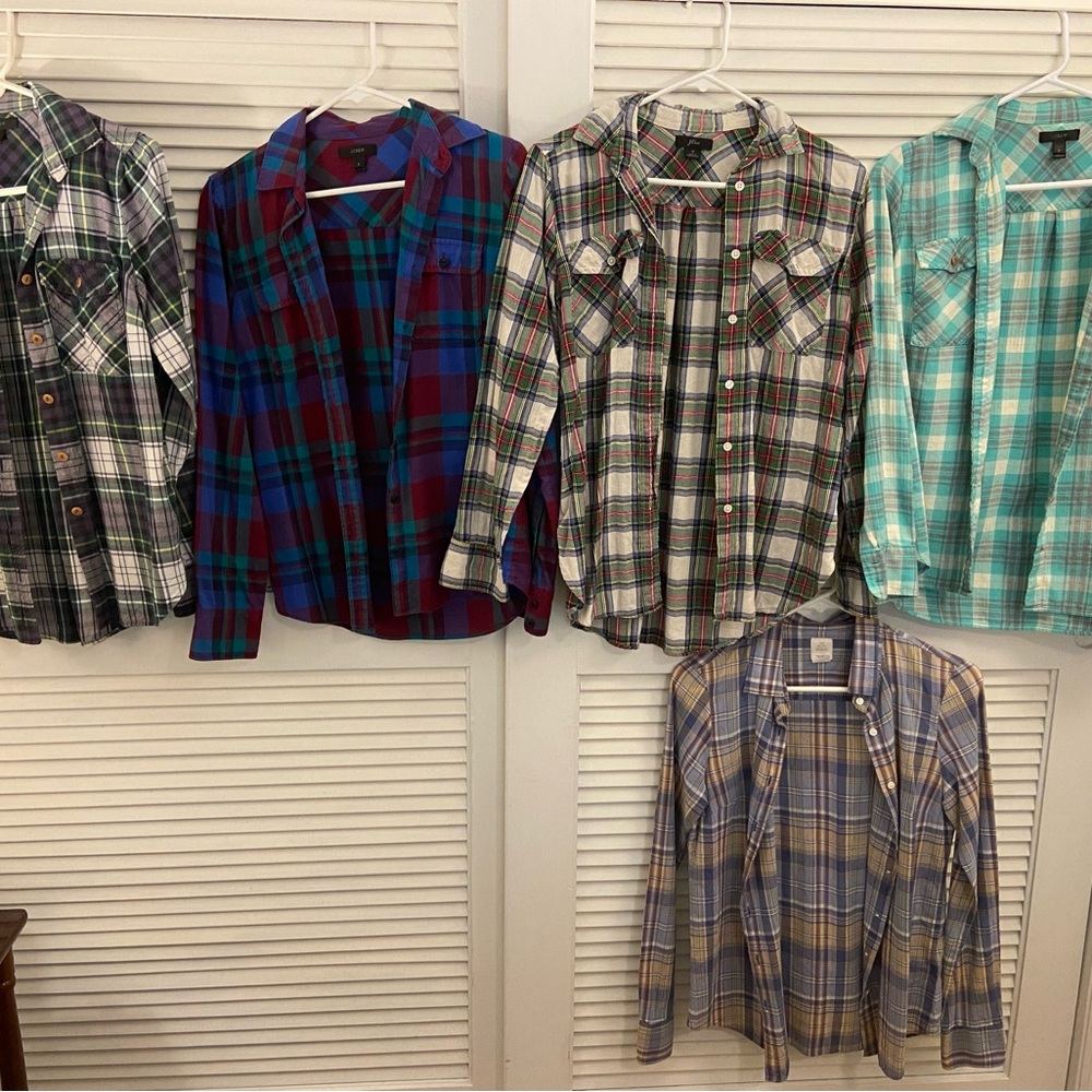 J. Crew Women’s Plaid Casual Button Down Shirts - Size 2 - Multicolor Bundle